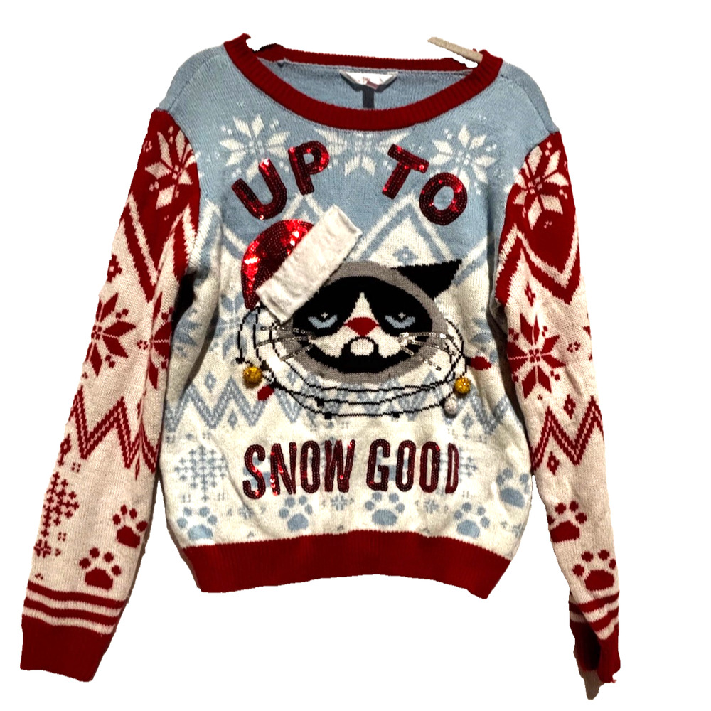 Cat Womens sz M Ugly Sweater Christmas junior‎ xl 15-17 Nordic up to snow good